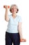 Strong elderly woman with dumbbells