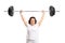 Strong elderly woman lifting a barbell