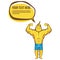 Strong fitness banana shows biceps. Sport illustration and logo