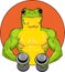 Strong frog with dumbbells vector illustration