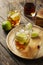 Strong golden rum with lime and ice