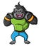 a strong gorilla getting angry and ready to fight