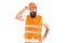 Strong handsome builder. Creating solid foundation. Man protective hard hat and uniform white background. Worker builder