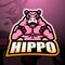 Strong hippo mascot esport logo design