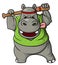 Strong Hippo standing and holding baseball bit