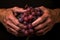 Strong Male hand holding grape fruit. Generate ai