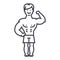 Strong man, bodybuilder muscles vector line icon, sign, illustration on background, editable strokes