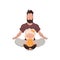 A strong man and a cute little girl are sitting doing yoga in the lotus position. Isolated. Cartoon style.