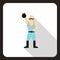 Strong man with kettlebell icon, flat style