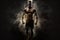 Strong man in lightning flashes, athlete silhouette with inner energy, generative AI