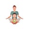 A strong man and a small boy are sitting doing meditation. Isolated. Cartoon style.
