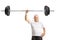 Strong mature man lifting a barbell with one hand