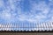 strong metal border sharp wall for protect private freedom. security fence on top with iron arrow