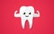 Strong muscle healthy tooth isolated on a red background. Clean happy and smiling. Cute cartoon character. Dental health. Simple