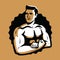 Strong and muscular bodybuilder. Bodybuilding emblem vector illustration