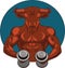 Strong muscular bull with dumbbells vector illustration
