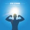 Strong muscular man silhouette at sunshine sunny blue sky