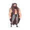 Strong Muscular Viking, Male Warrior Character with Bare Chest in Bear Skin Vector Illustration