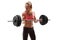 Strong muscular woman exercising with a barbell