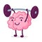 Strong Pink Brain Lifting Barbell, Funny Human Nervous System Organ Cartoon Character Vector Illustration on White