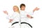 Strong positive young pair of champions karateka