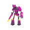 Strong robot transformer in bright purple color. Powerful metal warrior with sword. Flat vector design for video game