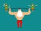 Strong Santa lift barbell with elves. powerlifting elf gravity.