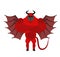 Strong Satan. Red demon with horns and wearing sunglasses. Big a