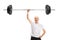 Strong senior man lifting a barbell with one hand