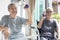 Strong senior woman and healthy asian grandmother enjoying exercise lifting weights,old elderly people working out with dumbbells