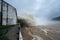 Strong stream of water at the dam hydroelectric Hoa Binh, Vietnam