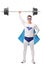 Strong superhero lifting a heavy barbell