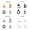 Strong tequila, beer, liquor, champagne, low alcohol. Alcohol set collection icons in cartoon black monochrome outline