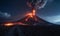 A strong volcanic eruption at sunset