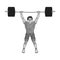 Strong weightlifter raises the bar in the gym.The athlete lifts a huge weight.Olympic sports single icon in monochrome