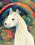 strong white horse, rainbow background, children book illustration, ai generated image