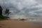 Strong wind attacked the coconut trees along Pharadonphap Beach in Chumphon Province,southern Thailand