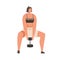 Strong woman doing front one-dumbbell squat, lifting added weight. Strength exercise. Weightlifter's workout. Colored