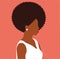 Strong woman in a side view. self-confident black American, portrait of an African with wavy hair. Women empowerment concept