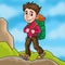 Strong Young boy hiking mountain