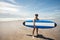 Strong young surf man portrait at the beach with a surfboard. Ba