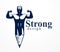 Strongman muscle man combined with pencil into a symbol, strong design concept, creative power allegory, vector perfect classic