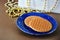 Stroopwafel Dutch waffle on Blue Dish