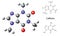 Structural chemical formula and model of caffeine molecule. Vector