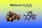 Structural chemical formula and molecular model of maltose. It is used as a sweetening agent and as a food for infants