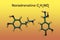 Structural chemical formula and molecular model of noradrenaline that functions in the brain and body as a hormone and