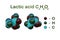 Structural chemical formula and space-filling molecular model of lactic acid or milk acid, an organic acid that plays a