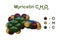 Structural chemical formula and space-filling molecular model of myricetin, a plant-derived flavonoid that is known for