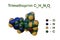 Structural chemical formula and space-filling molecular model of trimethoprim, an antibiotic used mainly in the