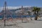 Structure for children to climb and play with ropes and polyhedron-shaped bars on La Herradura beach